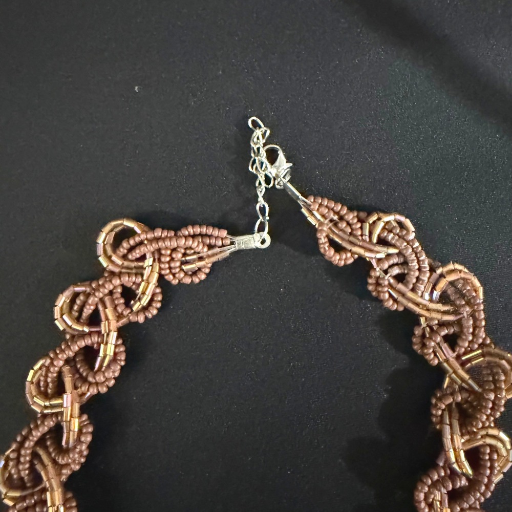 Handmade Beaded Necklace and Teardrop Earrings Set Brown Gold Tone - Picture 9 of 14